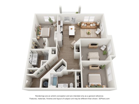 Floor plan for 3 beds, 2 baths, 1380 sqft